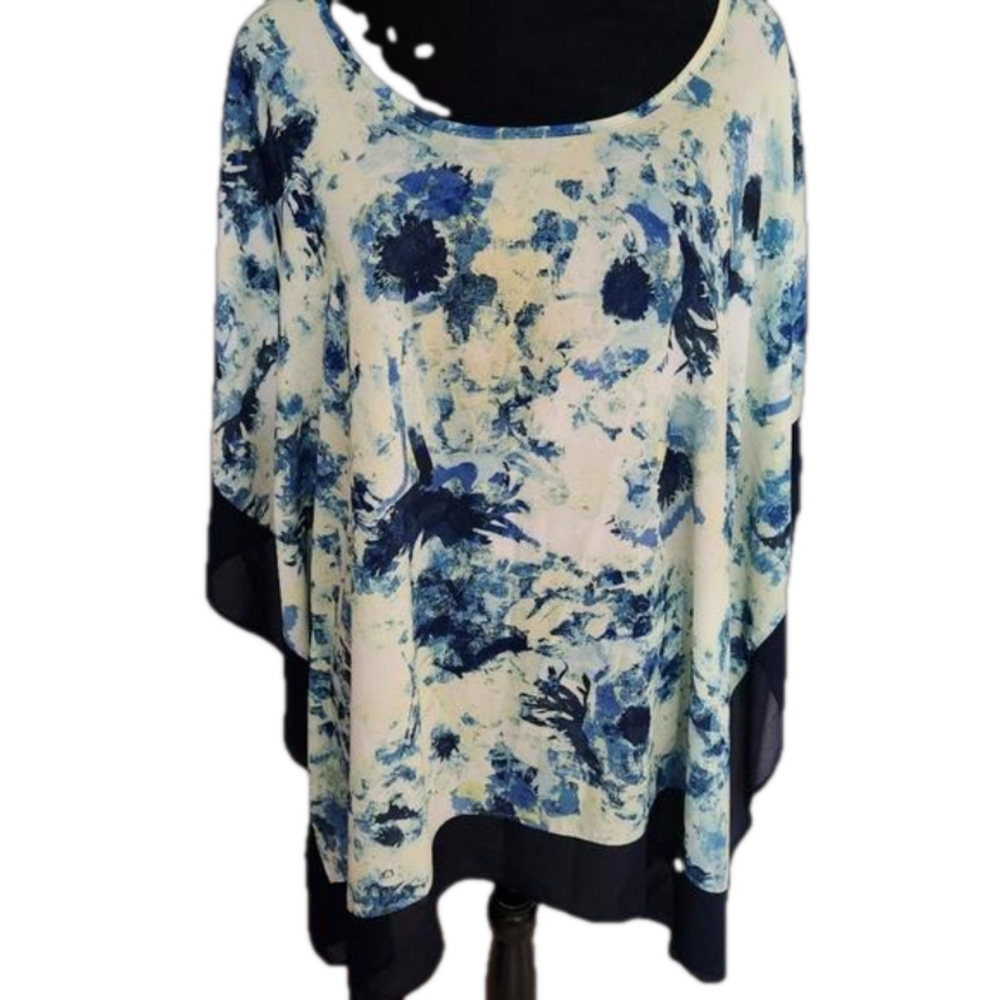 3/$25 Ava & Viv colorful blouse size X/1X navy, yellow, white and blue